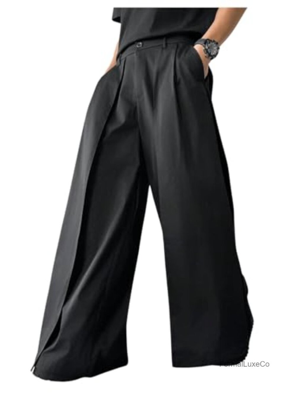 Men's Wide Leg Pleated Loose Dress Pants Work Trousers